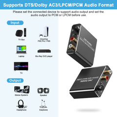 DAC Converter 192KHz Fokky Digital SPDIF Toslink to Analog Audio Converter with Volume Control, Optical to RCA L/R Audio Converter with Optical Cable, Coaxial Cable, for PS3 PS4 Xbox Blu-ray TV