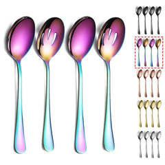 Rainbow Serving Spoons 4 Pieces, Kyraton Titanium Plating Serving Spoon, Include 2 Serving Spoon and 2 Slotted Spoons, Stainless Steel Serving Utensils, Serving Set Packing of 4