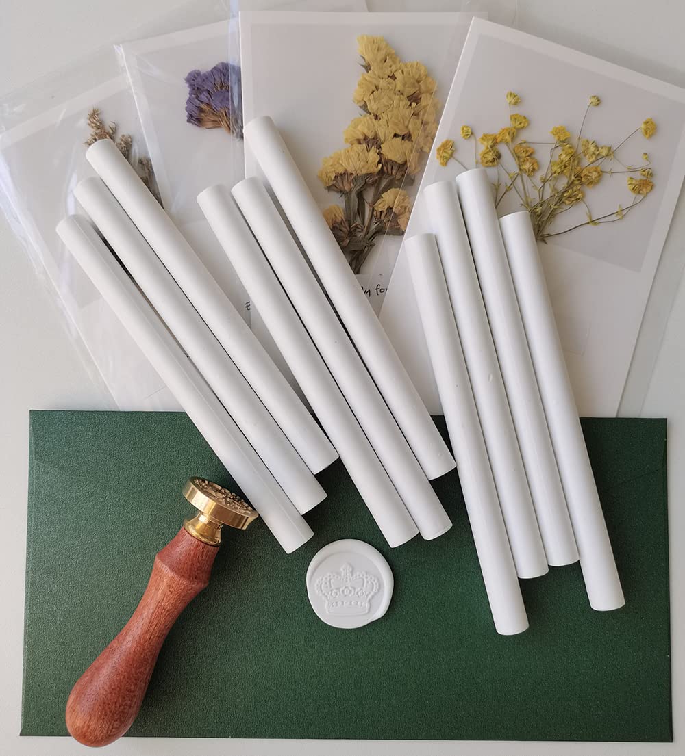 10 Pieces White Sealing Wax Sticks for Wax Seal Stamp, AMTOL Sealing Wax Sticks for Glue Gun,Great for Wedding Invitations, Wine Packages,Cards Envelopes, Gift Wrapping. (White)