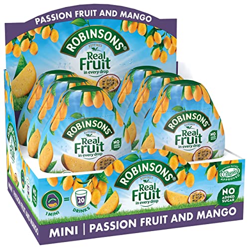 Robinsons Mini - No Added Sugar - Low Calorie - Passion Fruit and Mango - Makes 20 Drinks Per Pack, 6 x 66 ml Packs