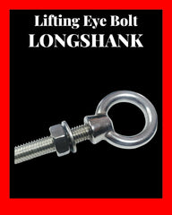 M6 x 60mm Lifting Long Eye Bolt Longshank with Full Nuts and Washer Stainless Steel Marine Grade (Pack of 4)