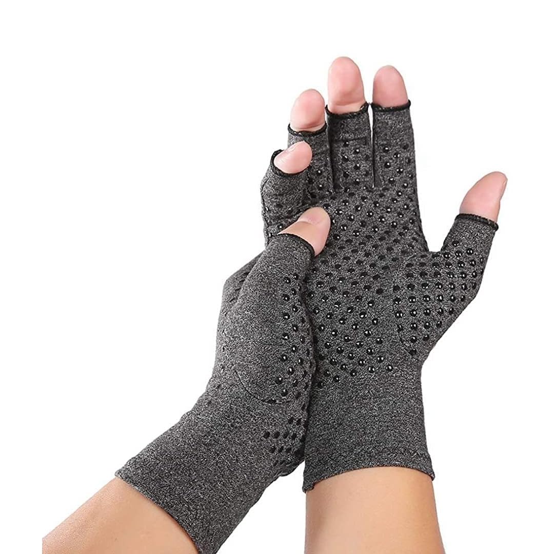 Jesata 2 Pairs Fingerless Compression Arthritis Gloves for Men & Women   Pressure Gloves with Silicone Dots for Support & Warmth   Relief Pain, Rheumatoid, Arthritis, Swelling & Tendonitis Pain (S)