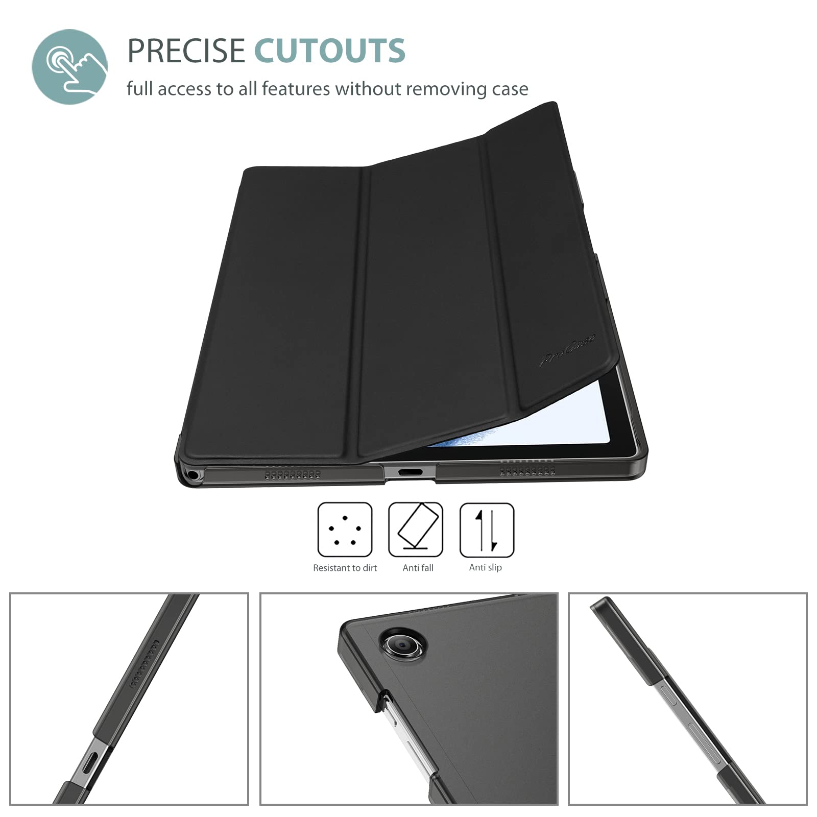 ProCase Case for Galaxy Tab A8 Case 10.5 inches 2021 SM-X200N SM-X205N SM-X207, Slim Lightweight Protective Hard Cover for Galaxy Tab A8 10.5 Inch 2021 Tablet -Black