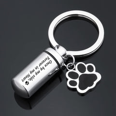 Canghai Stainless Steel Dog Paw Cremation Urn Keyring, Memorial Ashes Keepsake Keychain, Pet Charms Locket Pendant Cremation Jewellery for Ashes(Once by my side)