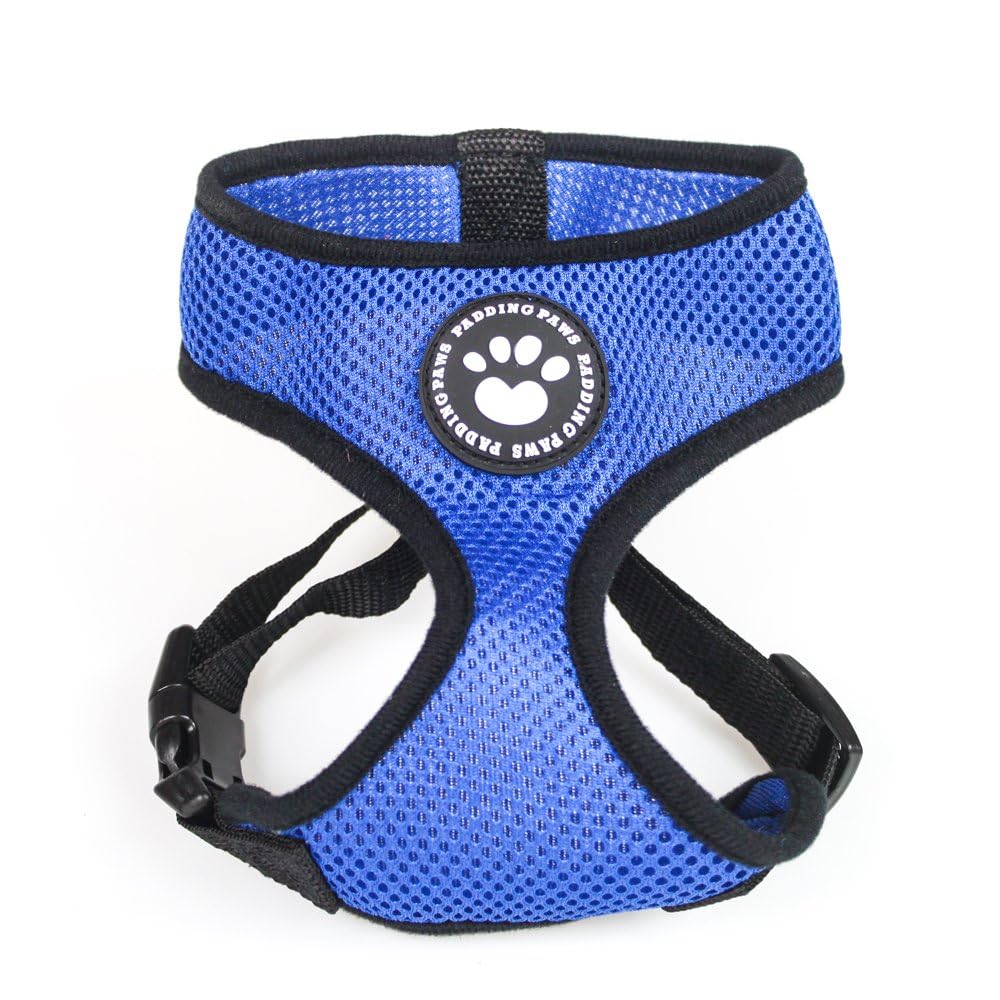 PaddingPaws Waterproof Soft Mesh Fabric Dog Puppy Pet Adjustable Harness Lead Leash Clip (L, Blue)