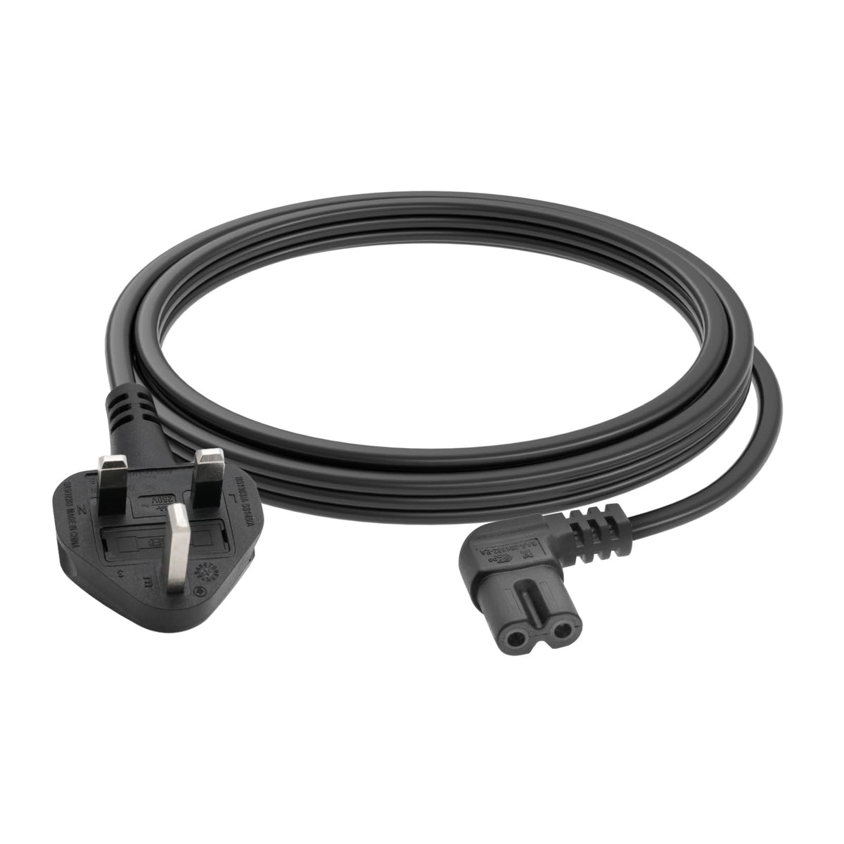 FIRMERST 3m UK Right Angle Tv Power Cable IEC320 C7 to BS 1363,Black