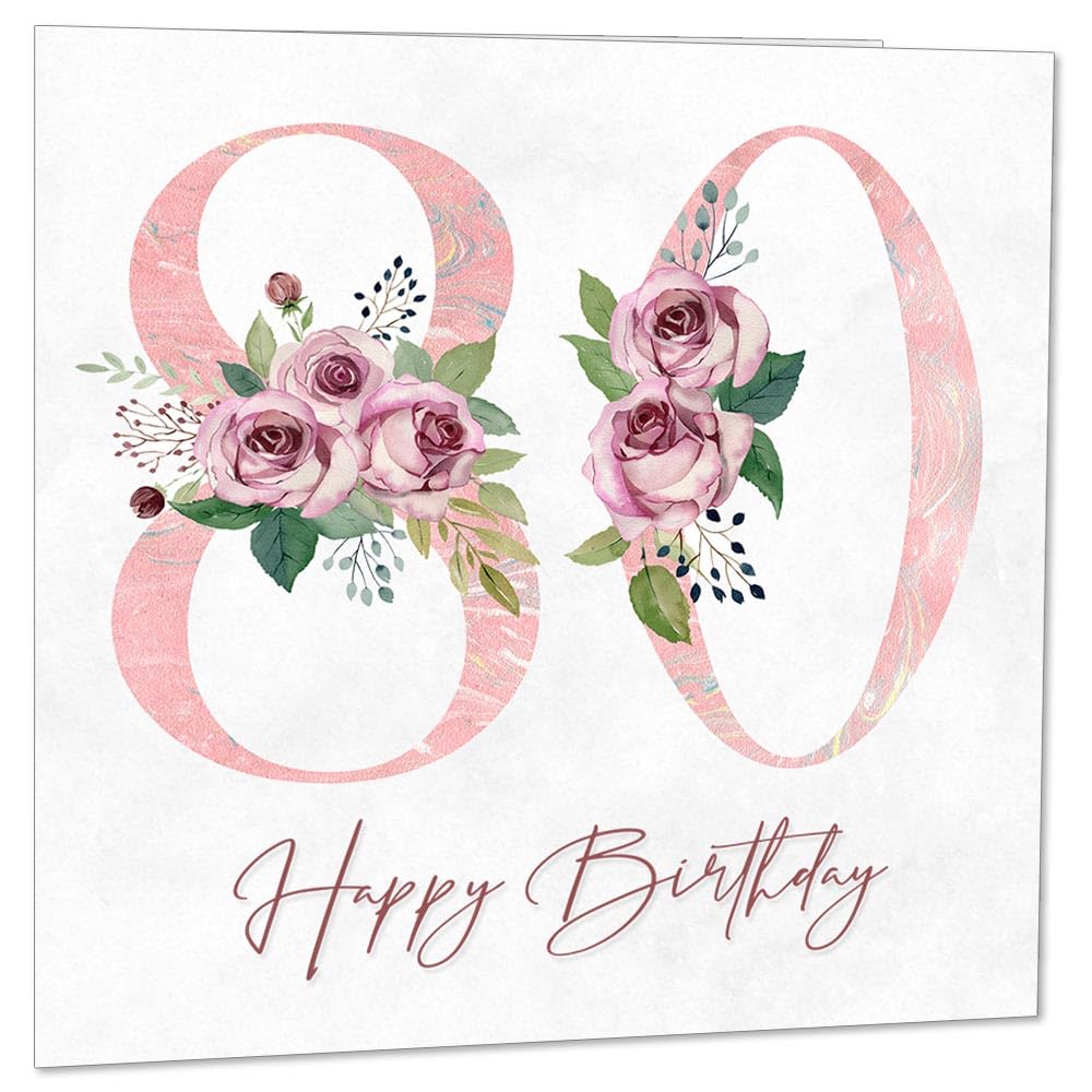 80th Birthday Card for Women - Floral 80th Birthday Cards for 80 year old woman Eighty Eightieth Ladies Nan Grandma Mum Aunt Sister Mom Friend