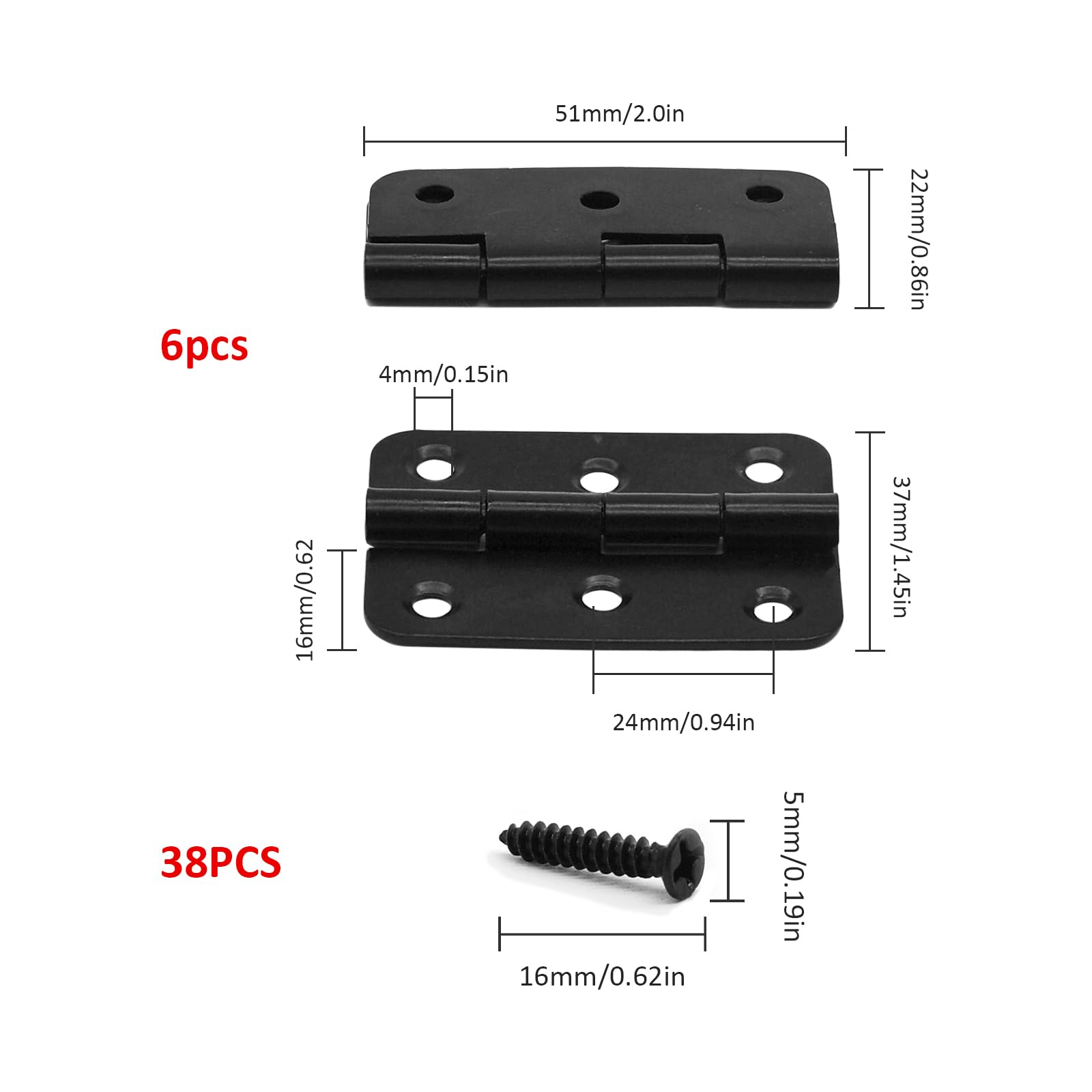 JJWNMLL Hinges 6 pcs - 2 inch Hinges for Wood Black Door Hinges with 38 pcs Hinge Screws for Home Furniture Hardware Cabinet Closet Door Drawer Wood Box