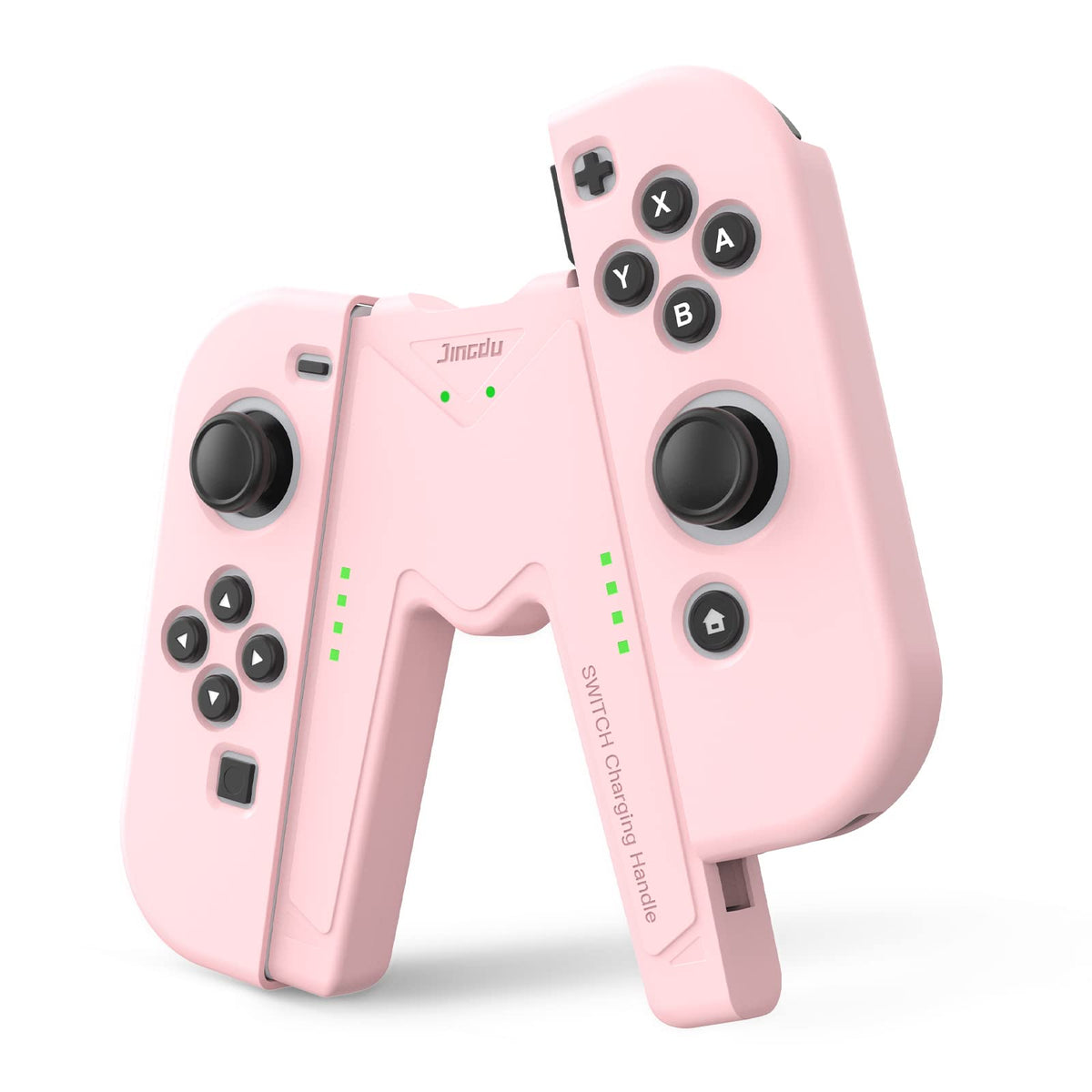 JINGDU Joy Con Charging Grip Handle for Nintendo Switch/OLED, Joystick Charging Comfort V-Shaped Game Grip Controller with Battery Indicators, High Speed Charge While Play, Pink