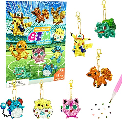 Jigspsyzh Diamond Painting Kits for Kids Ages 6-12 - Gem Art Kits for Kids Arts and Crafts - 9 Pcs Craft Kits for Kids Keychain - 6 8 Year Old Girl Gifts for Birthday Boy