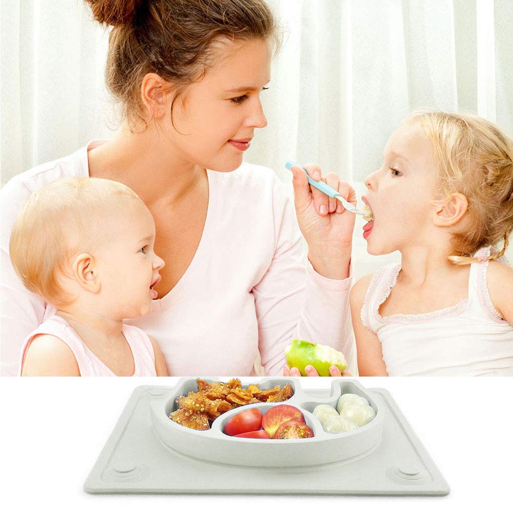 Kids Plates Baby Suction Placemat - SILIVO Non Slip Silicone Toddlers Placemat with Suction Cups for Babies, Kids and Children - (10 inchesx7.8 inchesx1.1 inches)