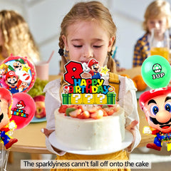 YOOYEH 1 PCS Mario Party Cake Toppers, 8th Cartoon Movie Themed Happy Birthday Party Supplies Decorations for Boys Girls Decorations (8th)