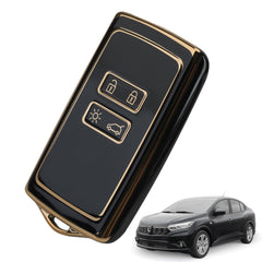 TPU Car Key Cover for Renault 4 Buttons Key Protection Cover for Renault Fluence Duster Megane Kadjar-Clio Smart Key case Shell Key Holder keychain Accessories-Golden Edge (Black)