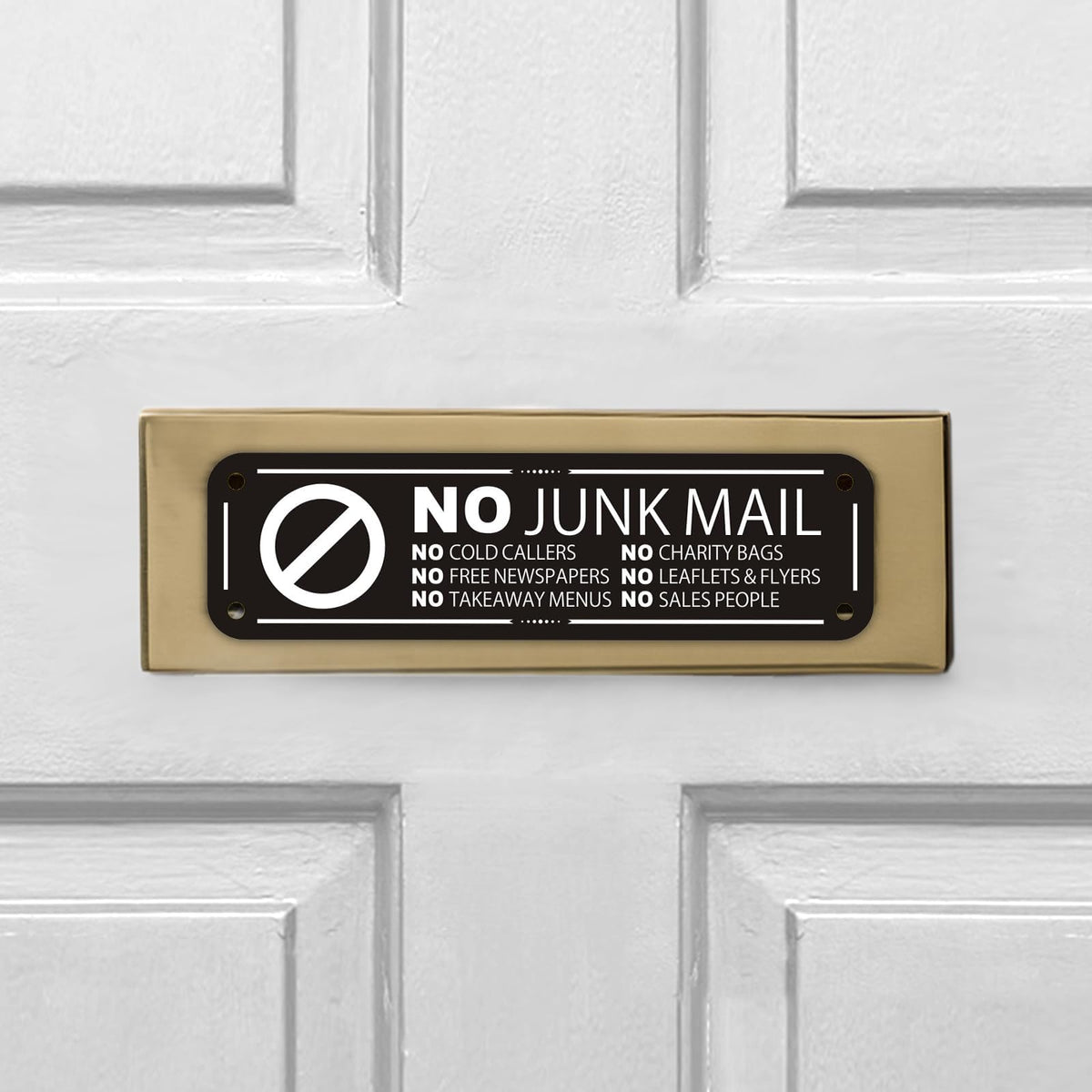 Goodvia 2x No Junk Mail Sticker for Letterbox 6.3x1.77inches Metal Aluminum Sign Self Adhesive for Front Door Wall Signs Rust Free UV Resistant and Waterprooff