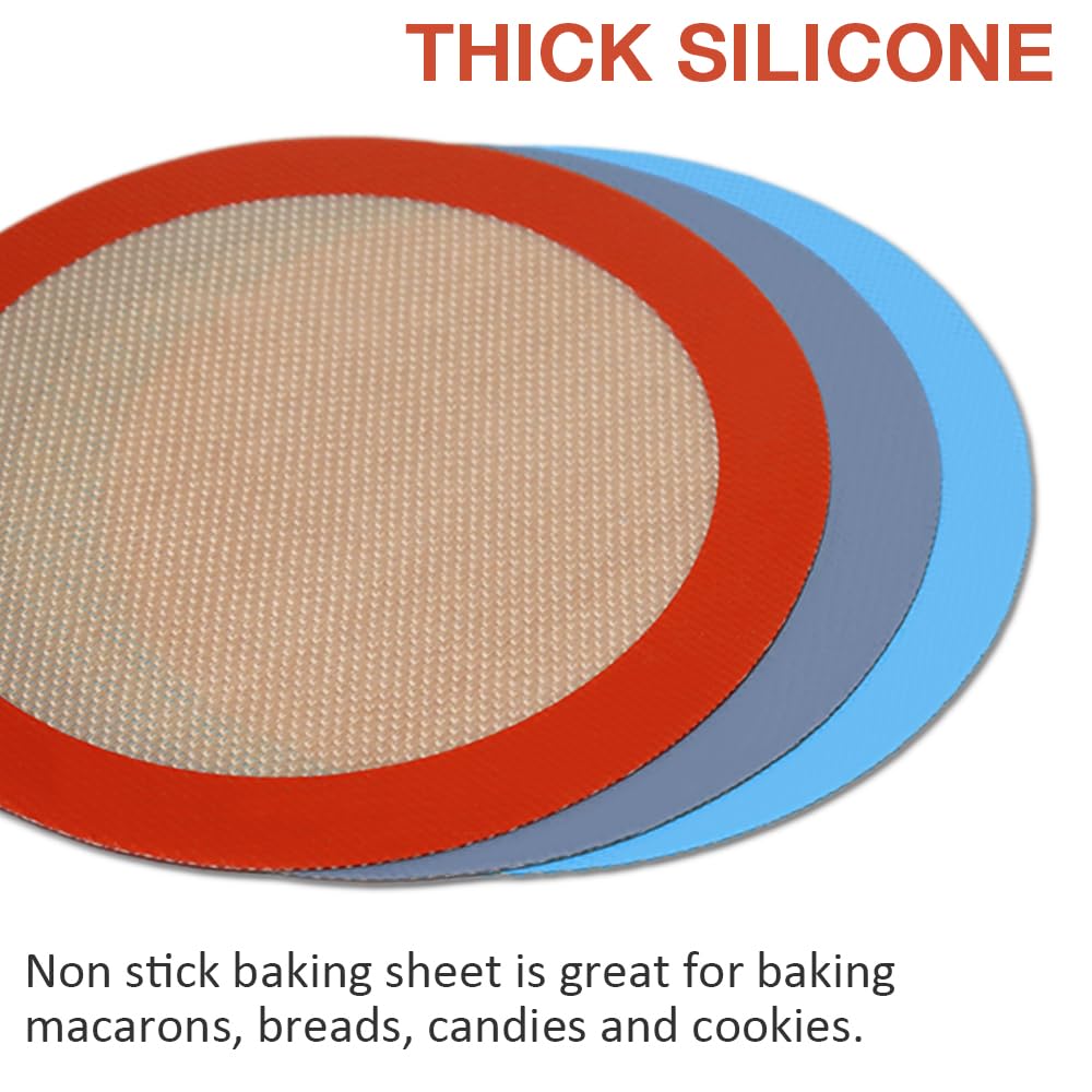 Goalfly 8 Inch Round Silicone Baking Mat, Set of 3 Nonstick Baking Mat (20cm), Silicone Mat for 8 Inch Cake Pan, Silicone Mats for Baking Cake, Pizza, Pie, Bread, Macaron