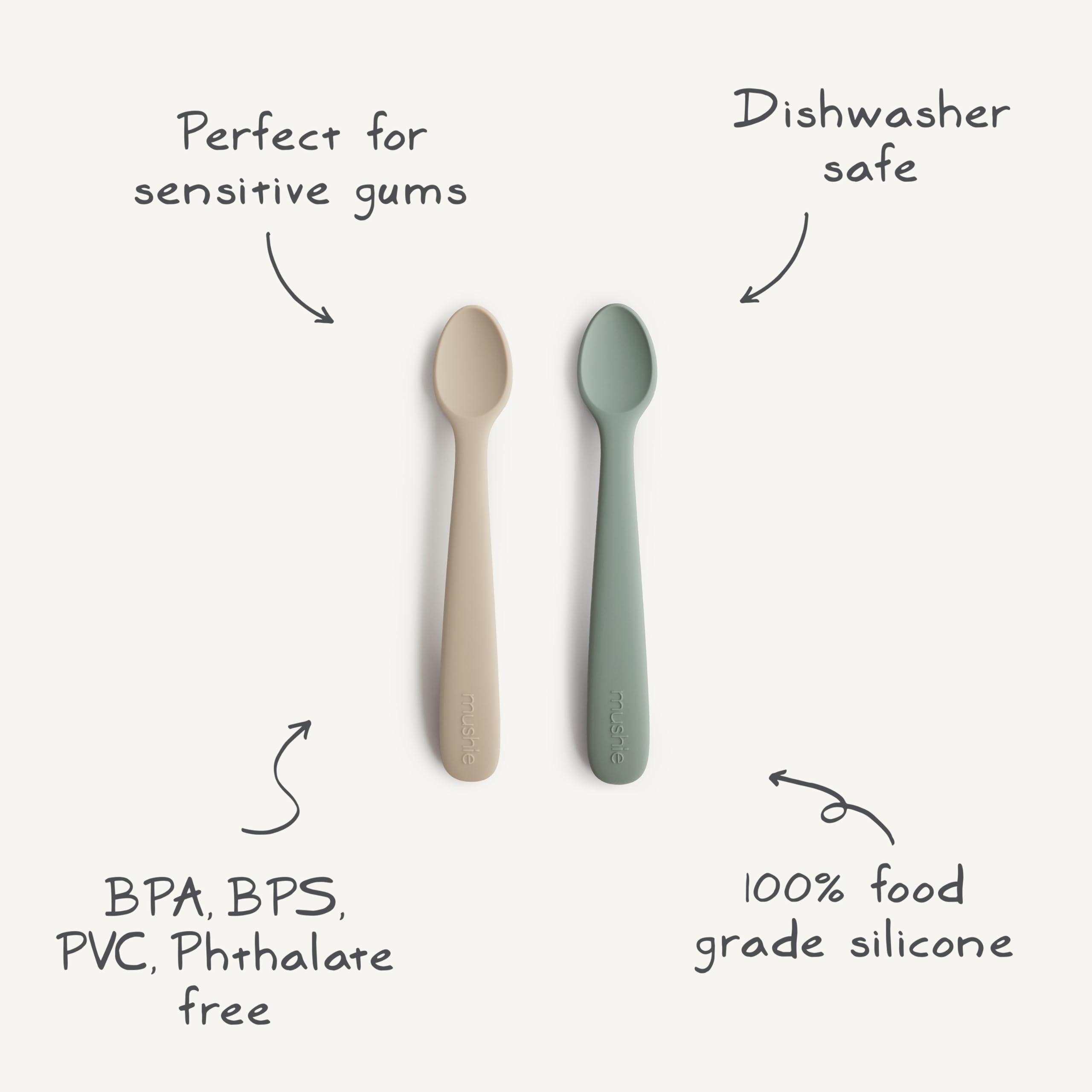 Mushie Silicone Baby Feeding Spoons   1x Set of 2 Silicone Feeding Spoons for Babies & Toddlers   Material: Food Grade Silicone   Dishwasher Safe (Stone/Cloudy Mauve)