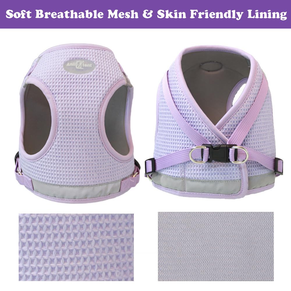 Anlitent Soft Breathable Step In Dog Harness Set for Medium Sized Dogs, No Pull Dog Harness Leash for Outdoor Jogging Training Cute Dog Collar Girl Up to 15lbs (Large, Light Purple)