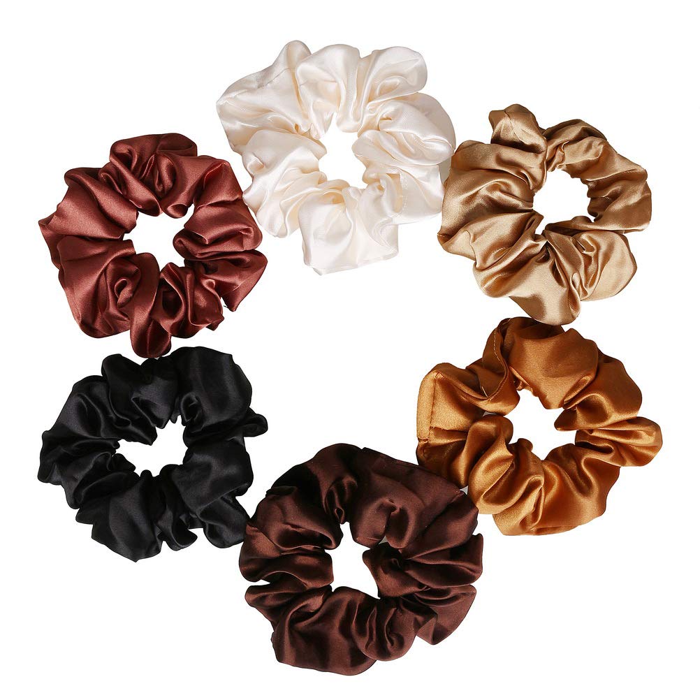 nuoshen 6 Pieces Hair Scrunchies, Satin Elastic Soft Hair Ties Scrunchy Hair Bands for Girls and Ladies