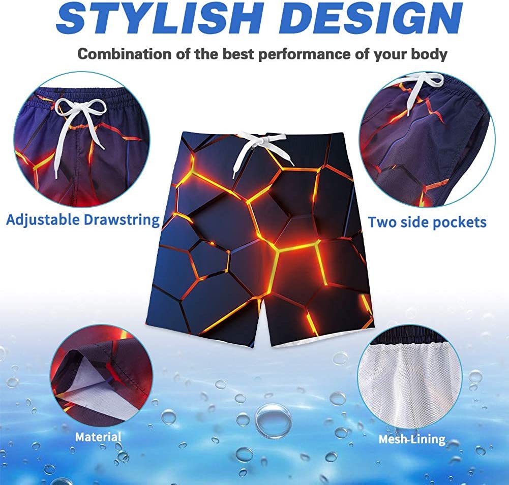 Kids4ever 3D Geometry Design Swim Short Boys Fashion Holiday Party Swimming Trunks 13-14 Years Teenager Summer Lightweight Adjustable Waist Beach Shorts