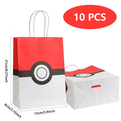 HXC Kids Party Bags 12PCS Pocket Monster Party Bags Kraft Paper Gift Bag for Kids Tote Bags Handle Cartoon Bags for Birthday Party Decorations Gift Fillers Bag Reusable