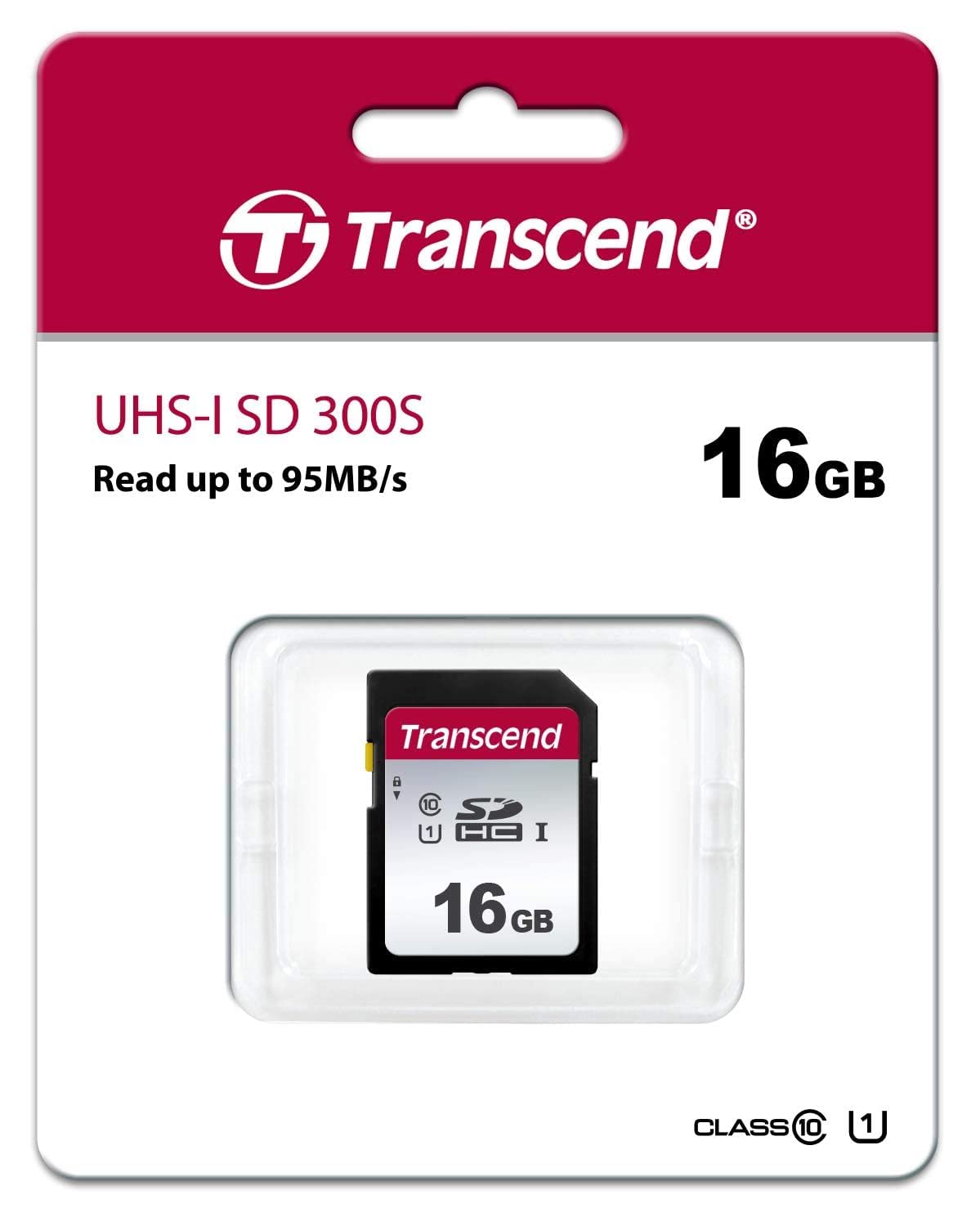 Transcend 16GB SDHC 300S Memory Card UHS- I, C10, U3, V30, 4K, Full HD, Up to 95/40 MB/s (Ideal for Digital Cameras) with Frustration Free Packaging TS16GSDC300S-E