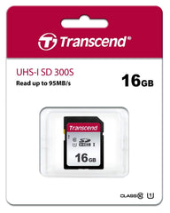 Transcend 16GB SDHC 300S Memory Card UHS- I, C10, U3, V30, 4K, Full HD, Up to 95/40 MB/s (Ideal for Digital Cameras) with Frustration Free Packaging TS16GSDC300S-E