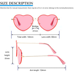 PARTY GO Heart Shape Sunglasses Woman Fashion Rimless Sunglasses UV400 Party Glasses, Pink