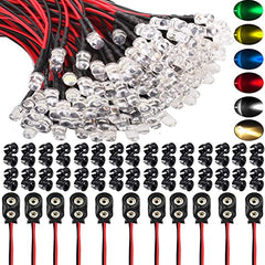 RUNCCI-YUN 60pcs 5mm prewired led，LED Diodes Light 12V 20cm Pre Wired led（Ultra Bright)and 60Pcs 5mm Plastic LED Holder and 9V Battery Holder Clip Cable for Model Railway