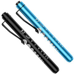 Pen Torch, RISEMART 2PCS Pen Light LED Pupil Gauge Pen Torches for Nurses Doctors Paramedic EMT Emergency Penlight Flashlight with Pocket Clip (Black and Blue)