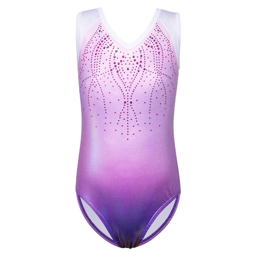 ZNYUNE Girls One Piece Blue Gradient Color Sparkle Leotard Dancing Ballet Gymnastics Athletic Leotards for Little Girl B182 Purple 12A