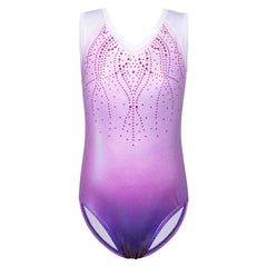 ZNYUNE Girls One Piece Blue Gradient Color Sparkle Leotard Dancing Ballet Gymnastics Athletic Leotards for Little Girl B182 Purple 12A