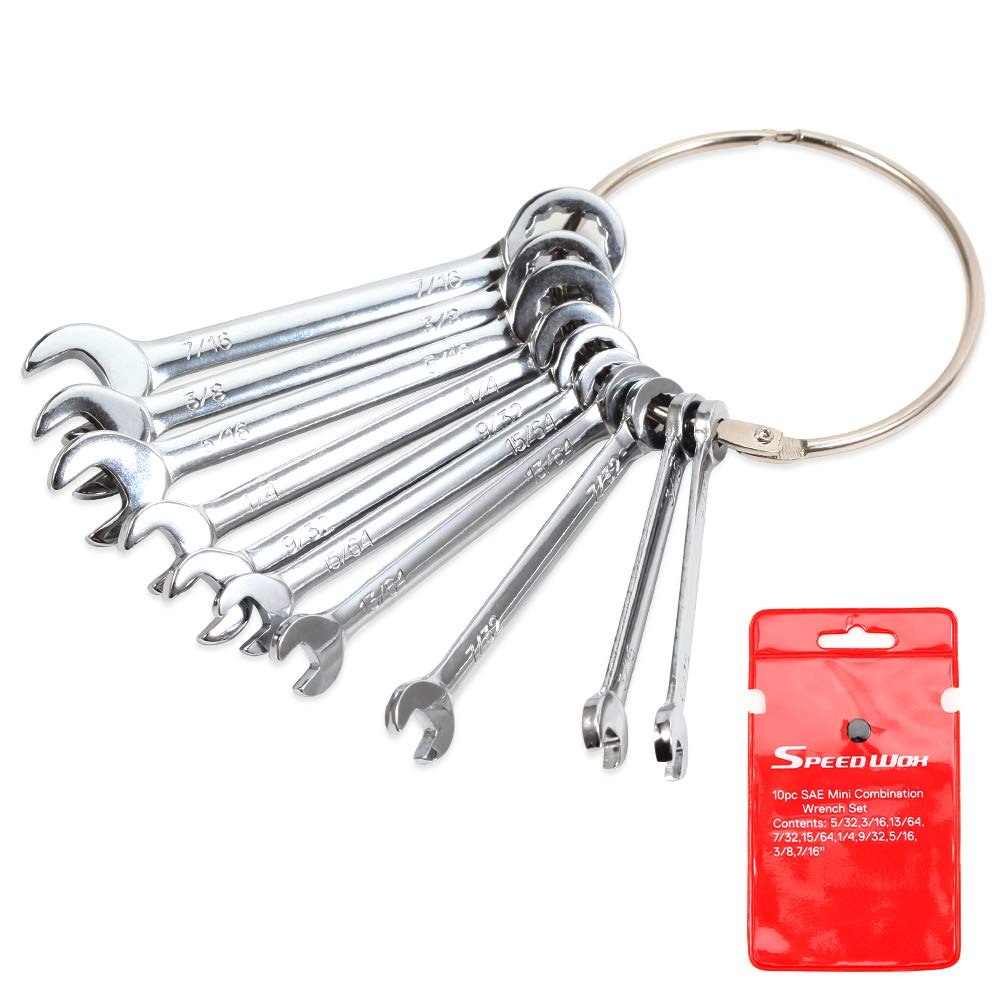 SPEEDWOX Mini SAE Ignition Wrench Set 10 Pcs 5/32 inches-7/16 inches Standard Small Wrench Set Combination Wrenches Open and Box End Set Mini Spanner Set with Portable Storage Pouches and A Ring