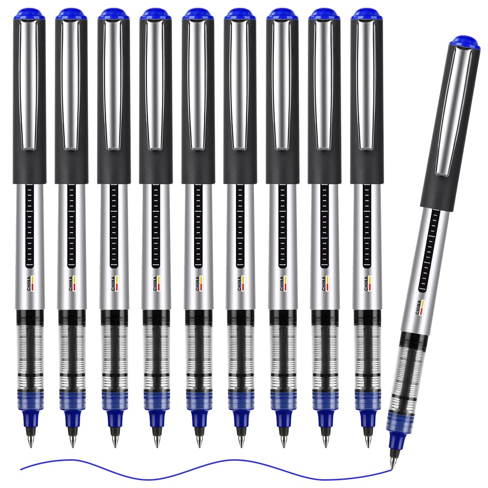 OFFCUP Liquid Ink Rollerball Pen, 10pcs Gel Pens, 0.5mm Quick-Drying Ballpoint Pens Rollerball Pens Writing Pens for Bullet Journal, Notebook. School & Office Accessories for Students Adults (Blue)