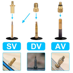 flintronic 25 Pack Bicycle Valve Adapter Kit Bicycle Pump Adapter with Ball Pump/Air Pump/Compressor Adapter Bicycle Valve Adapter Tire Valve Cap, DV SV AV Bicycle Valve Adapter