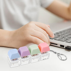 Amaxiu 6 Pcs Pastel Colors Keyboard Keychain, Green Switches Keycap Key Chain Fidget Keyboard Clicker for Men Women NO Light (B)