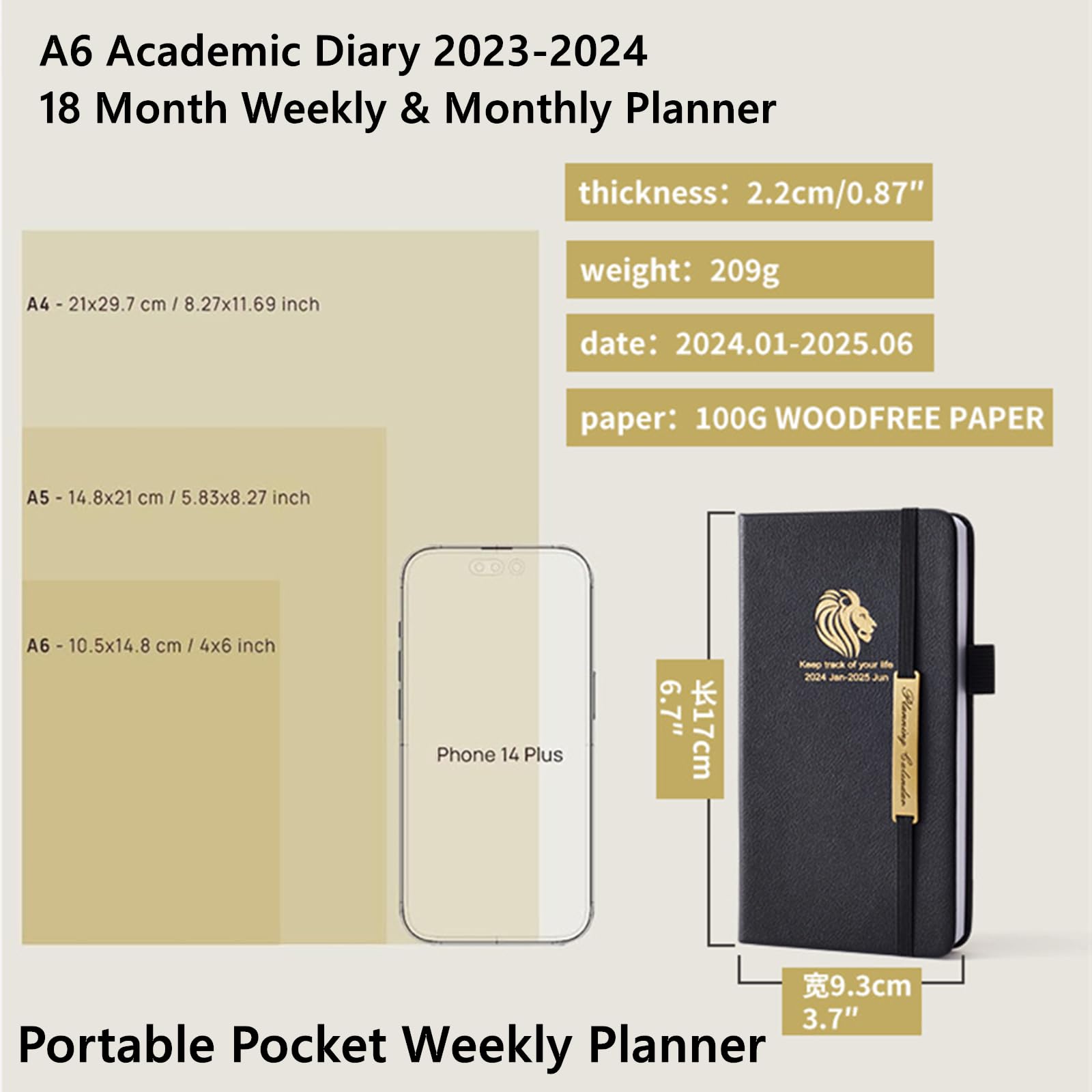 Diary 2024-2025 - 18 Month Diary from Jan. 2024 to Jun.2025 Mid Year, A6 Pocket Week to View Diary, Weekly & Month Planner with Leather Cover, Pen Loop, Inner Pocket (Brown)