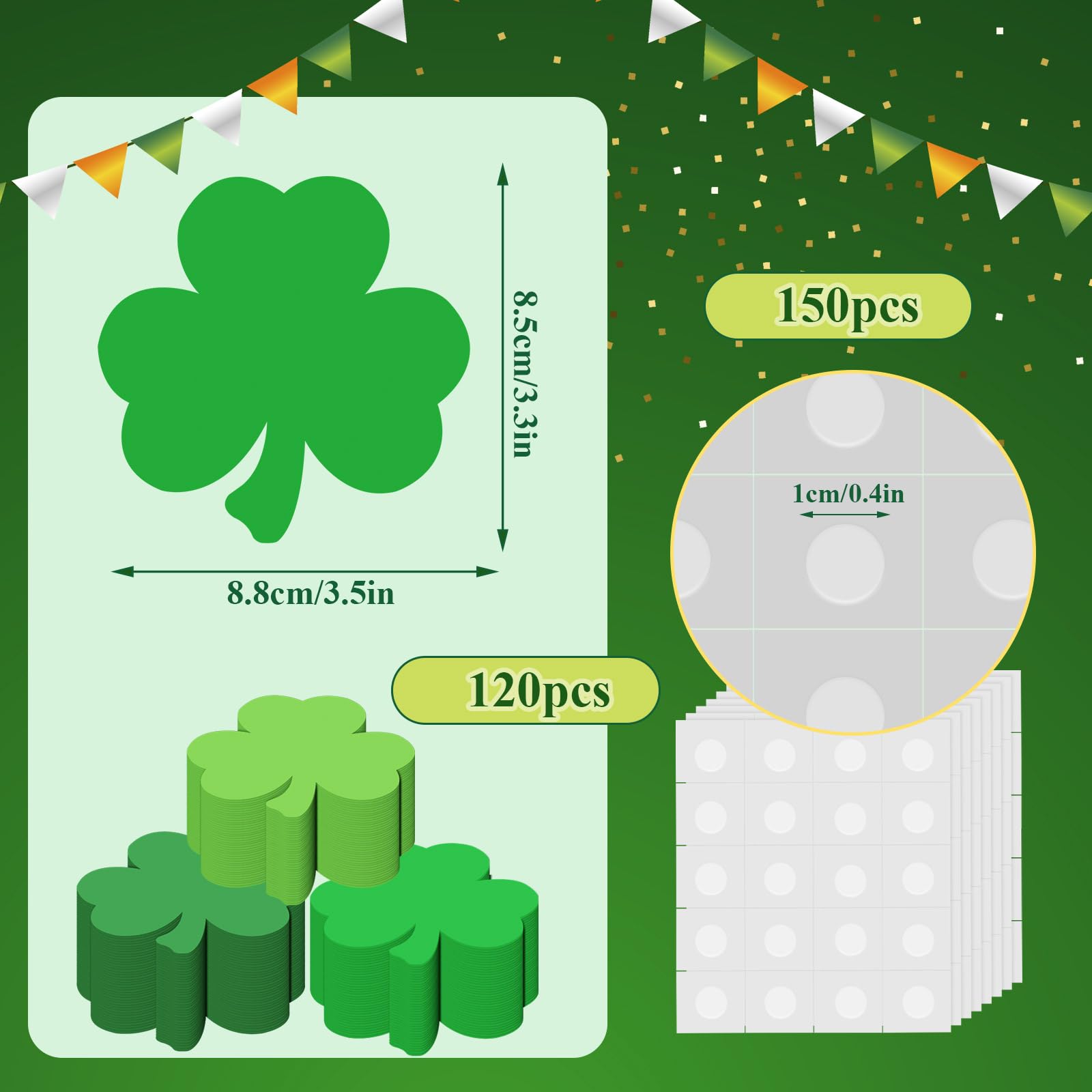 JUNEBRUSHS Shamrock Cutouts, 120Pcs St. Patrick's Day Cutouts Green Shamrock Shape Paper Cutouts for St. Patrick's Day Classroom Bulletin Board Decorations Party Craft Projects, 3 Colors