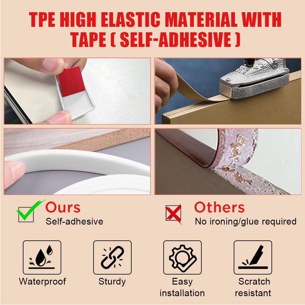 flintronic 3m*18mm U-Shape Flexible Furniture Edge Banding, Baby Safty Baby Edge Protector, Self Adhesive TPE Wood Edging Tape, DIY Furniture Edge Trim for Table, Cabinet, Furniture Restoration