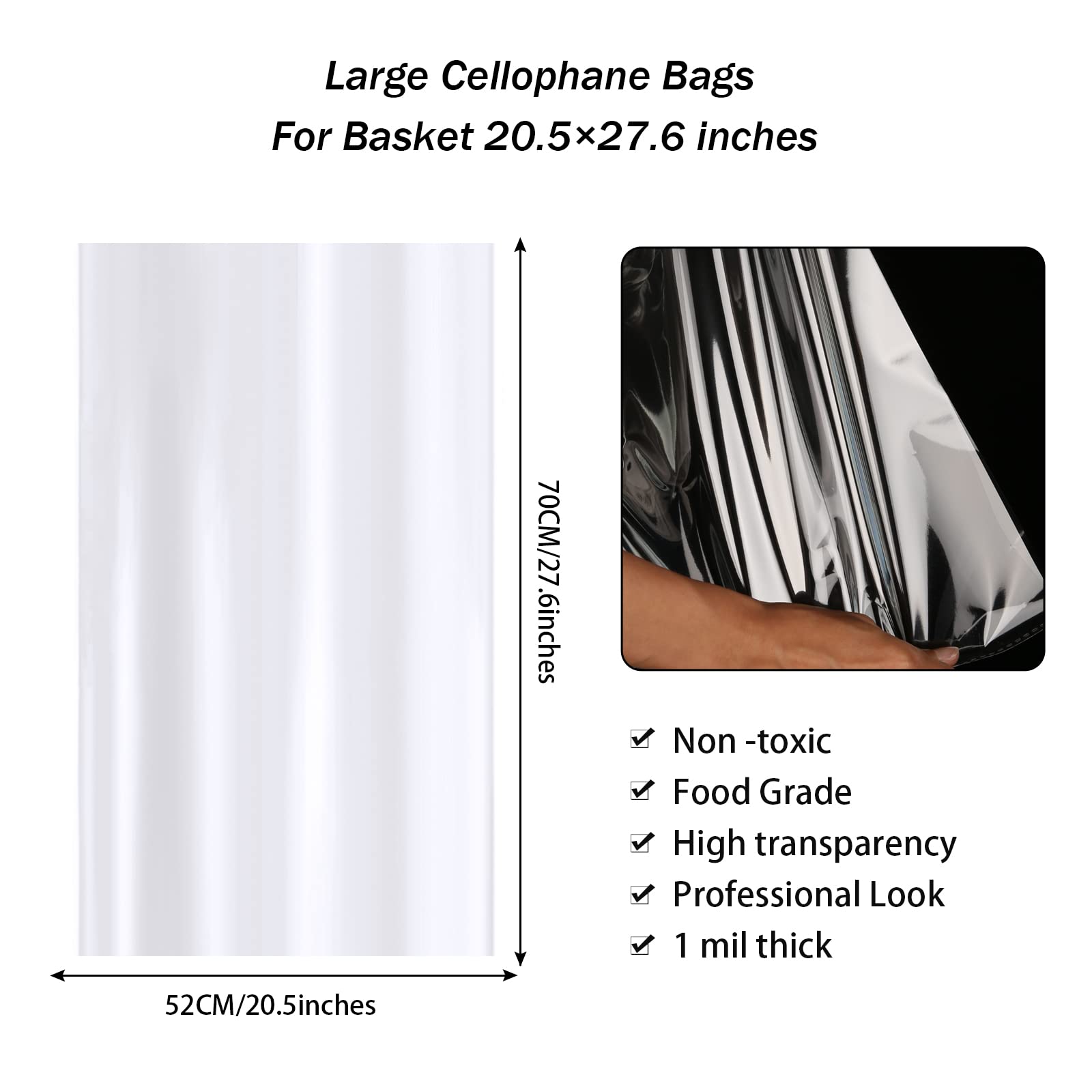 Large Cellophane Hampers Bags With Pull Bows, HCSSZ 10 Pack 20.5 x 27.6 Inches Hamper Basket Gift Bags, Cellophane Wrap bags for Hamper Making Easter Gift Presents Packaging