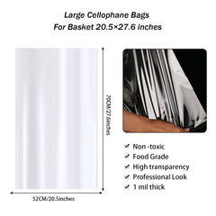 Large Cellophane Hampers Bags With Pull Bows, HCSSZ 10 Pack 20.5 x 27.6 Inches Hamper Basket Gift Bags, Cellophane Wrap bags for Hamper Making Easter Gift Presents Packaging