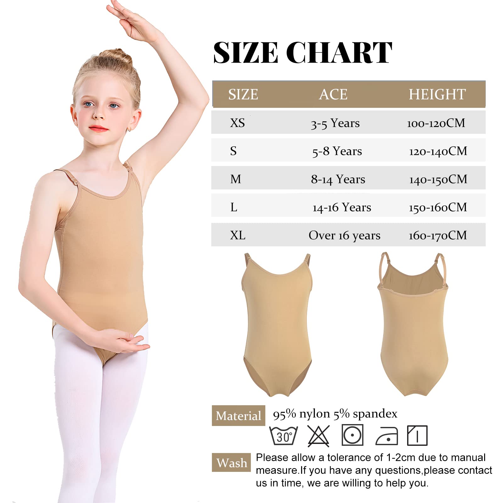 Monbessi Gymnastics Leotards for Girls Nude Leotard Seamless Undergarment with Adjustable Straps Suit for Girls Women (S (Height: 120-140cm, 5-8 Years))