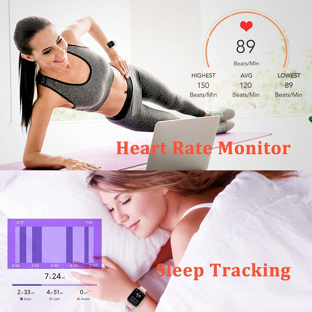 Togala Smart Watch for Women, 1.69 inches Touch Screen Smartwatch, Fitness Trackers with Heart Rate Monitor, 24 Sports Modes Fitness Watch Pedometer Stopwatch, Waterproof Activity Trackers for Android iOS