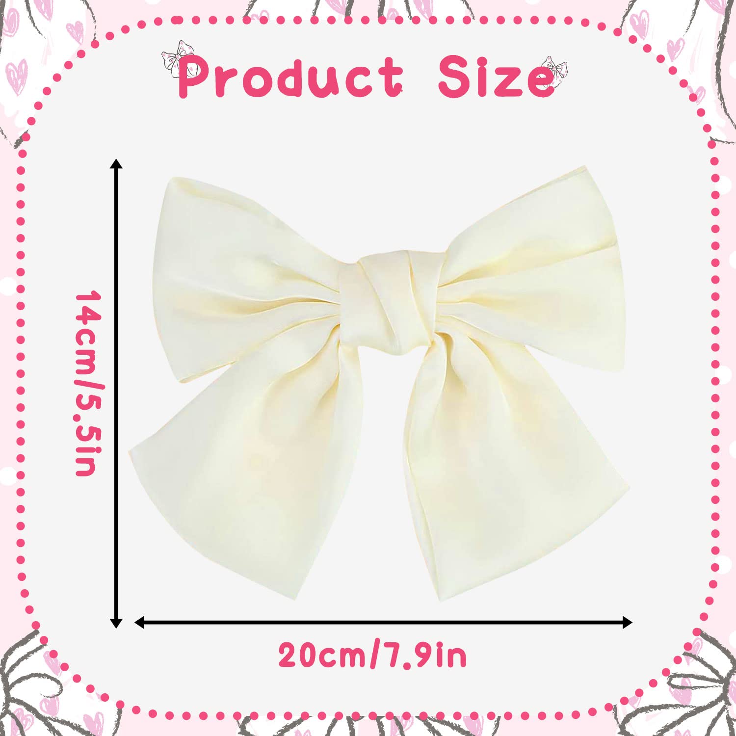 Bow Hair Clip, Hair Bows for Women Big Bowknot Hairpin French Hair Clips with Ribbon Solid Color Hair Barrette Clips Soft Satin Silky Hair Bows for Women Girls(White)