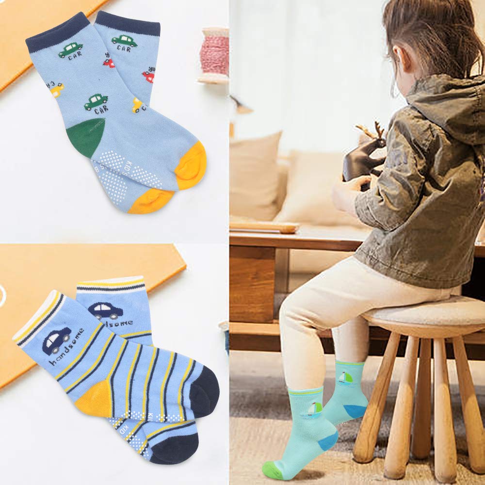 HYCLES Baby Girp Socks 12 Pairs for Boys Girls 0-7 Years Toddler Infant Kids Children Non Skid Anti-slip Socks 3-5 Years