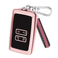 INBOLM Car Key Cover for Renault,Car Key Case TPU Silicone Key Shell 4 Buttons Remote Control Replacement Protection Fob Cover Compatible with Clio/Megane/Kadjar/Captur with Keychain - Pink