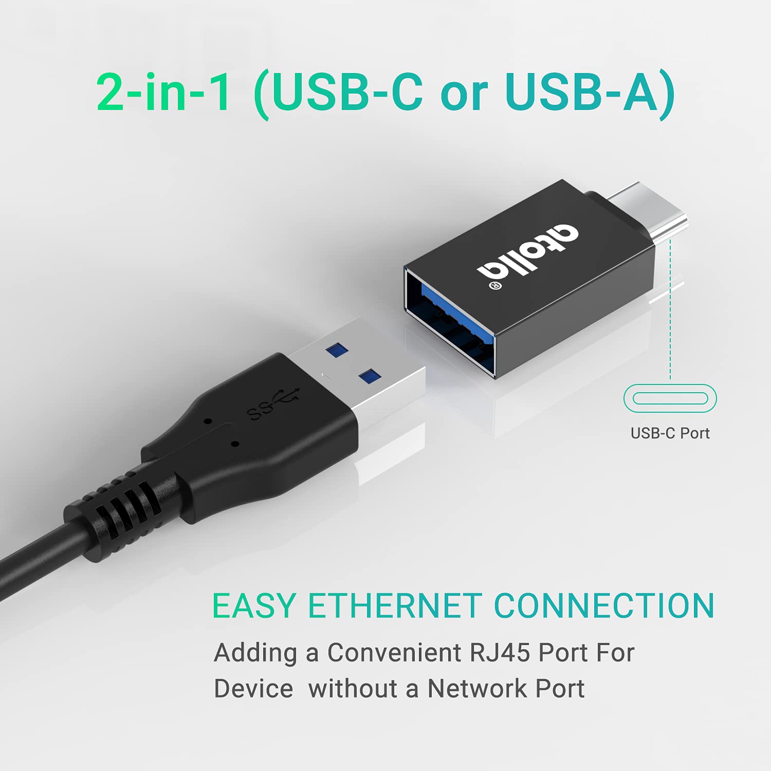 atolla USB LAN Adapter, Aluminium USB Hub with 3 USB 3.0 Ports and RJ45 Gigabit Ethernet Network Adapter, USB Ethernet Adapter with USB C Adapter for Windows 10, 8.1, 8, 7, Vista, XP, Linux, Mac OS X