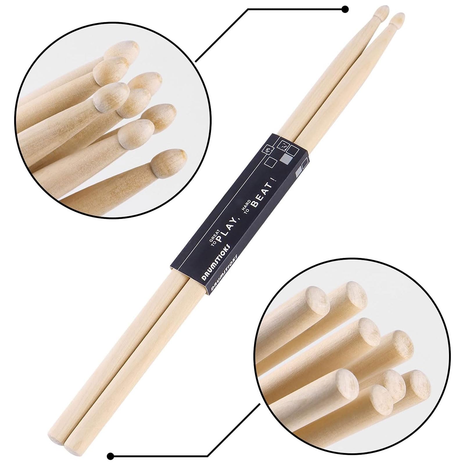 Aopoy 2 Pairs Drum sticks 7A, Classic Maple Wood Drumsticks, Wood Tip Drumstick, for Adults Kids and Beginners