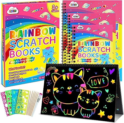 ZMLM Rainbow Scratch Paper for Kids: Art Craft Magic Paper Gift Set Coloring Drawing Supplies Kit for Teen Age 4-12 Girls Boys Game for Birthday Party Favor  Activity Fun  Learning