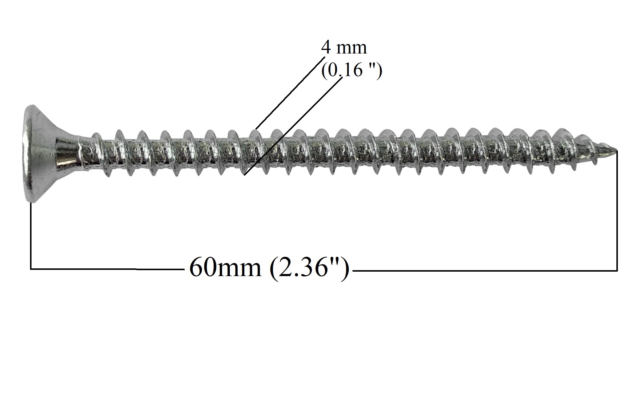 M4 Wood Screws Zinc Plated Silver Full Thread Self-Tapping Long 2.5 inch (0.16 inches x 2.36 inches) 4.0 x 60mm Box of 100pcs