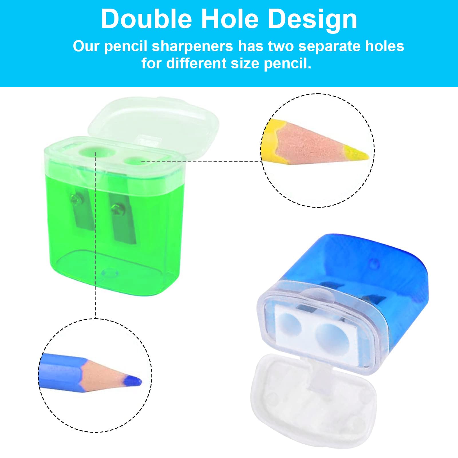 DOETYD 4pcs Pencil Sharpener 4 Color Dual Holes Manual Sharpener for Kids Students School Home Office